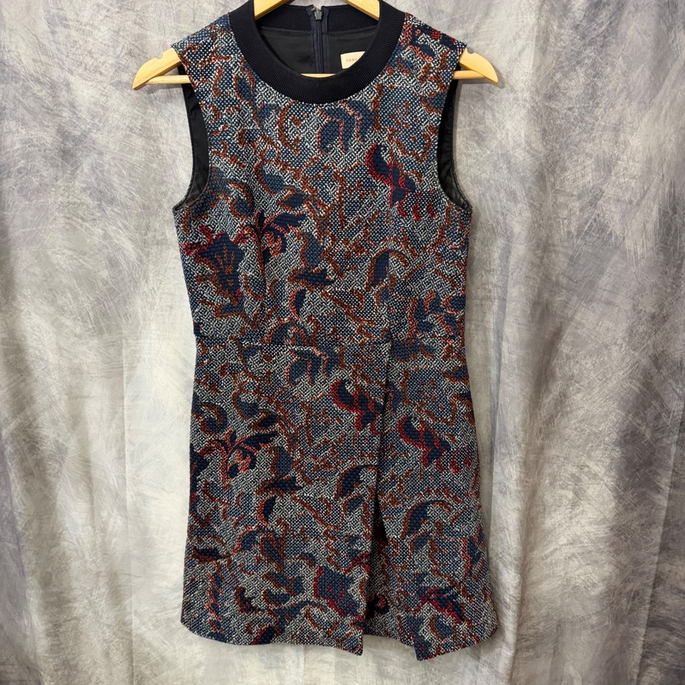 Tory Burch Womens Navy Blue Red Jacquard Floral Sleeveless Shift Dress Size 4